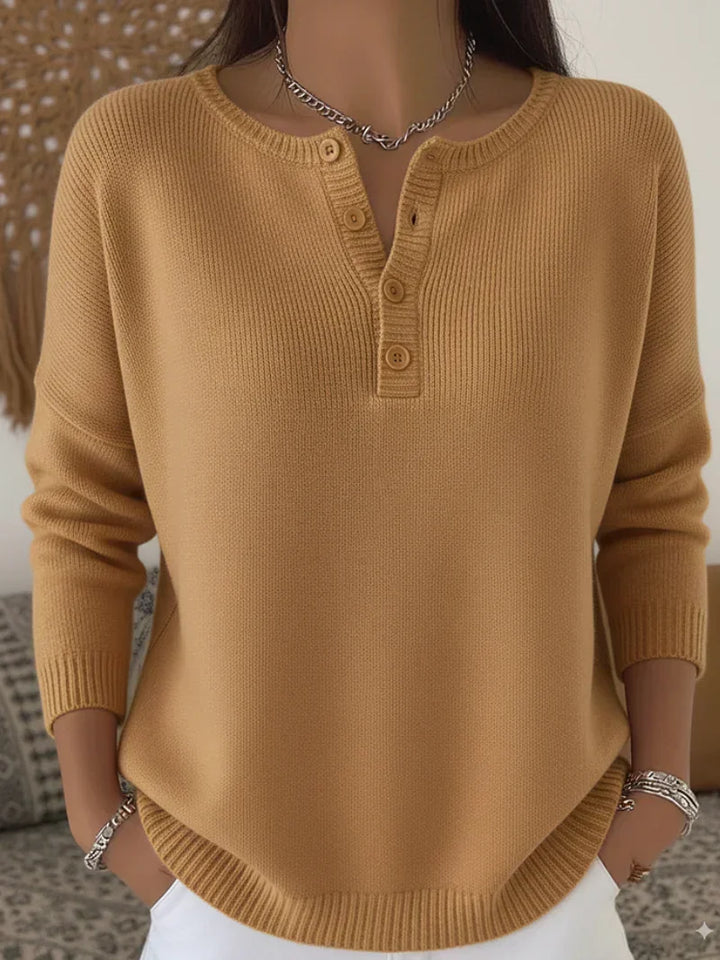 Damen Henley Mit Knopfleiste Strickpullover