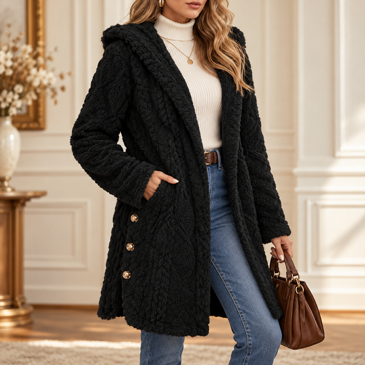 Damen Warme Kapuzenjacke Mit Rautenmuster