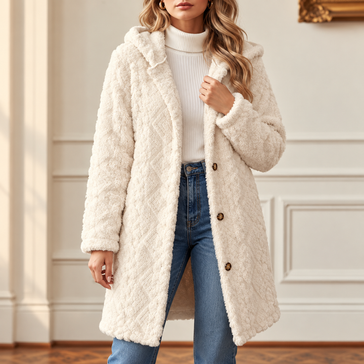 Damen Warme Kapuzenjacke Mit Rautenmuster
