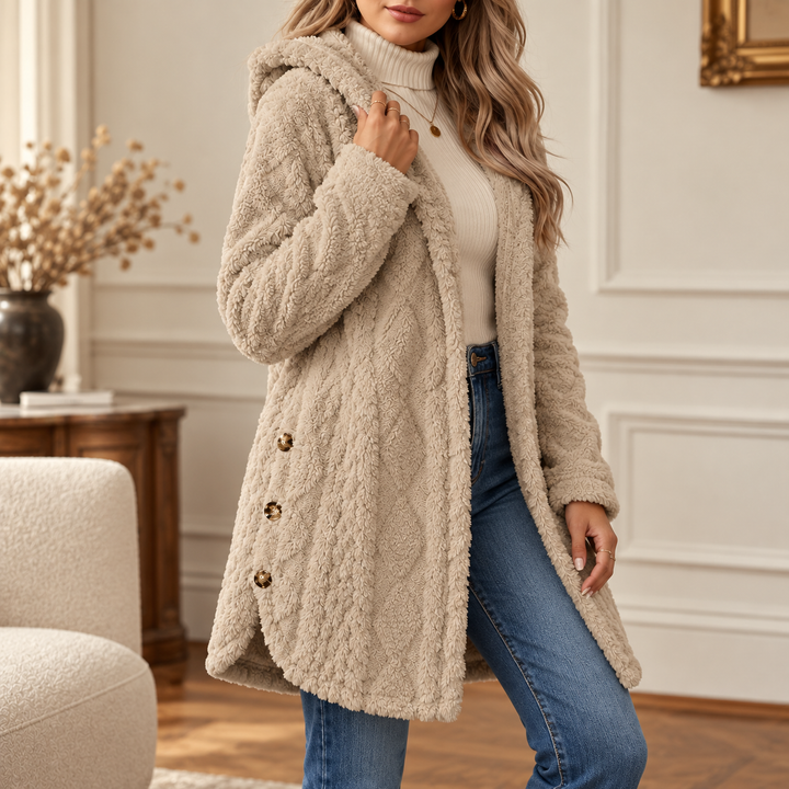 Damen Warme Kapuzenjacke Mit Rautenmuster
