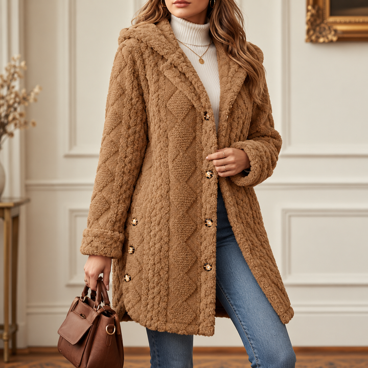 Damen Warme Kapuzenjacke Mit Rautenmuster