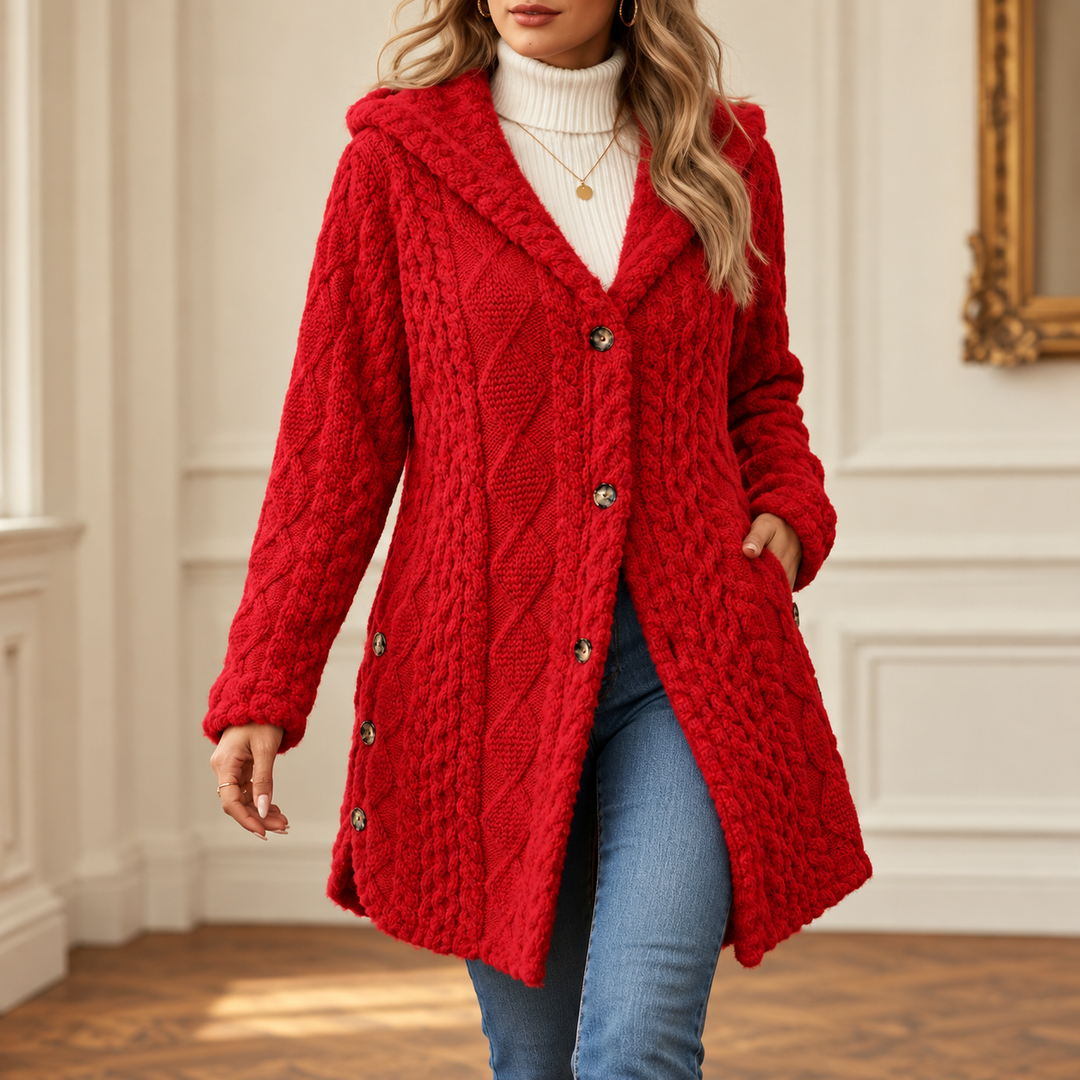 Damen Warme Kapuzenjacke Mit Rautenmuster