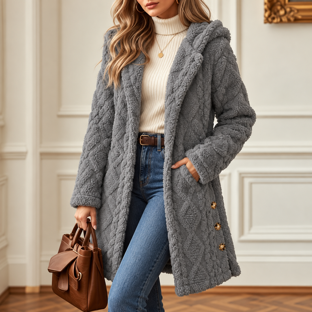 Damen Warme Kapuzenjacke Mit Rautenmuster