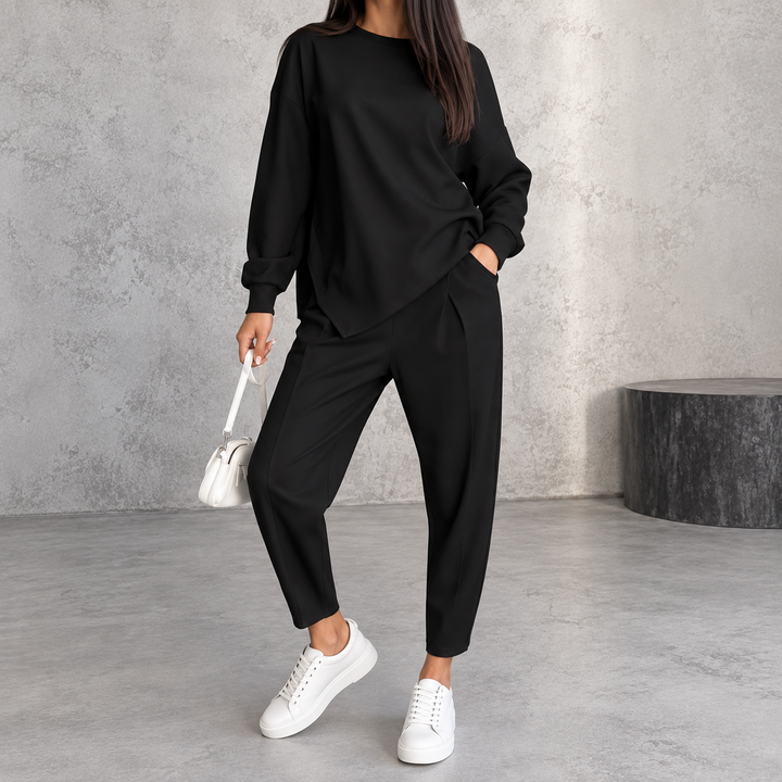 Damen Oversize Langarm Sweatshirt Und Hosen-Set