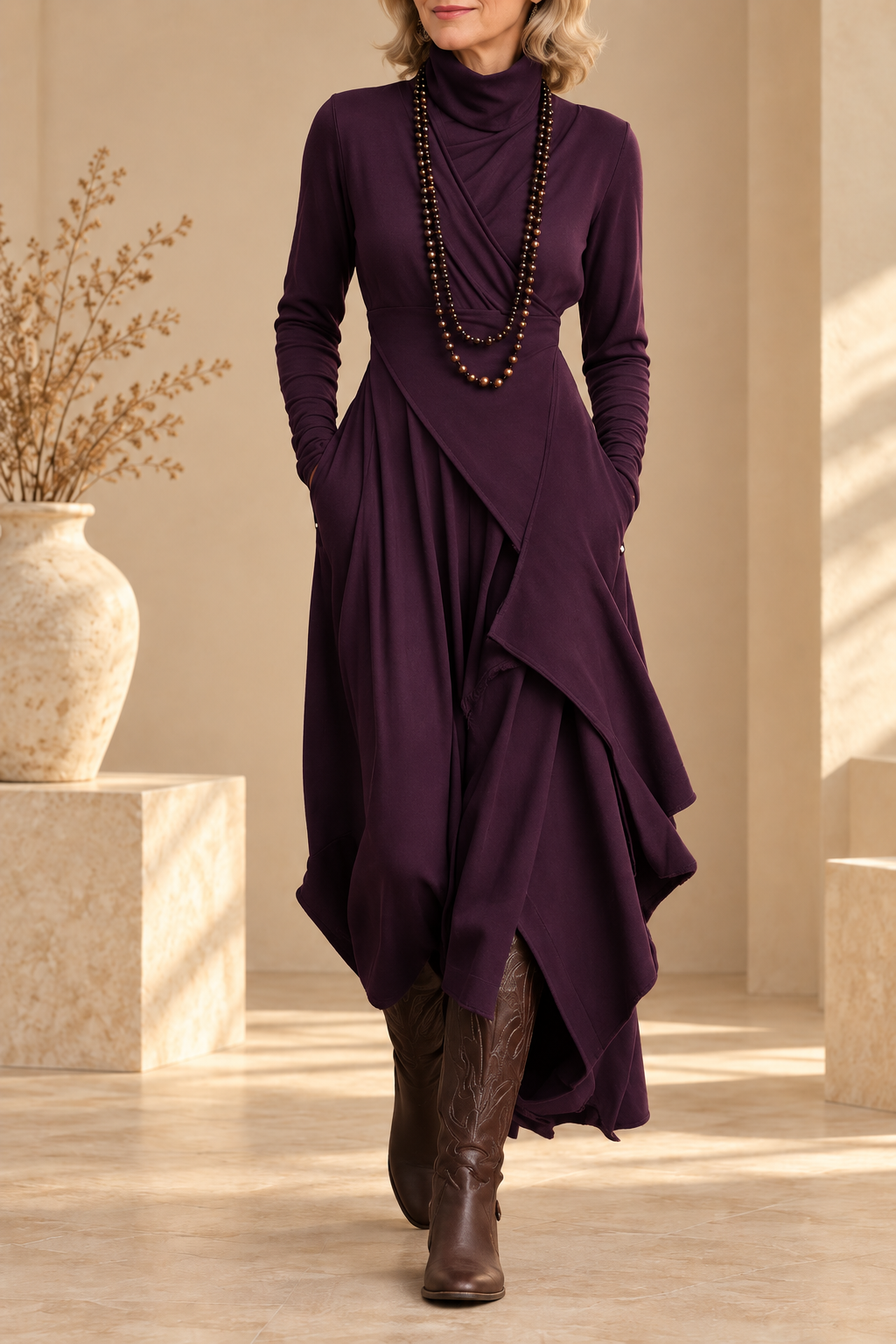 Damen Elegantes Maxikleid mit Rollkragen