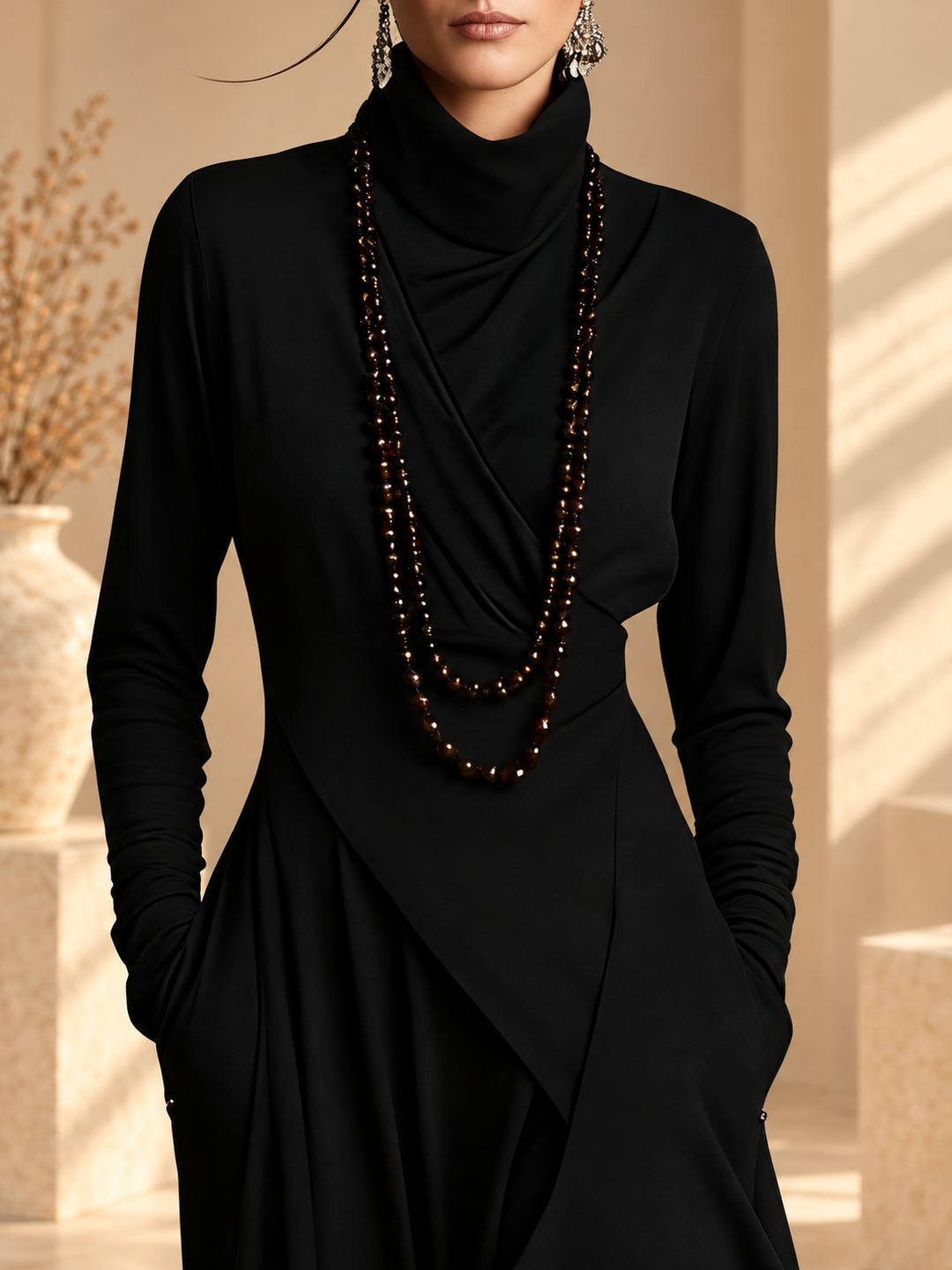 Damen Elegantes Maxikleid mit Rollkragen