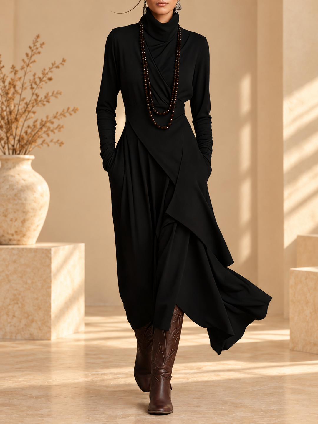Damen Elegantes Maxikleid mit Rollkragen