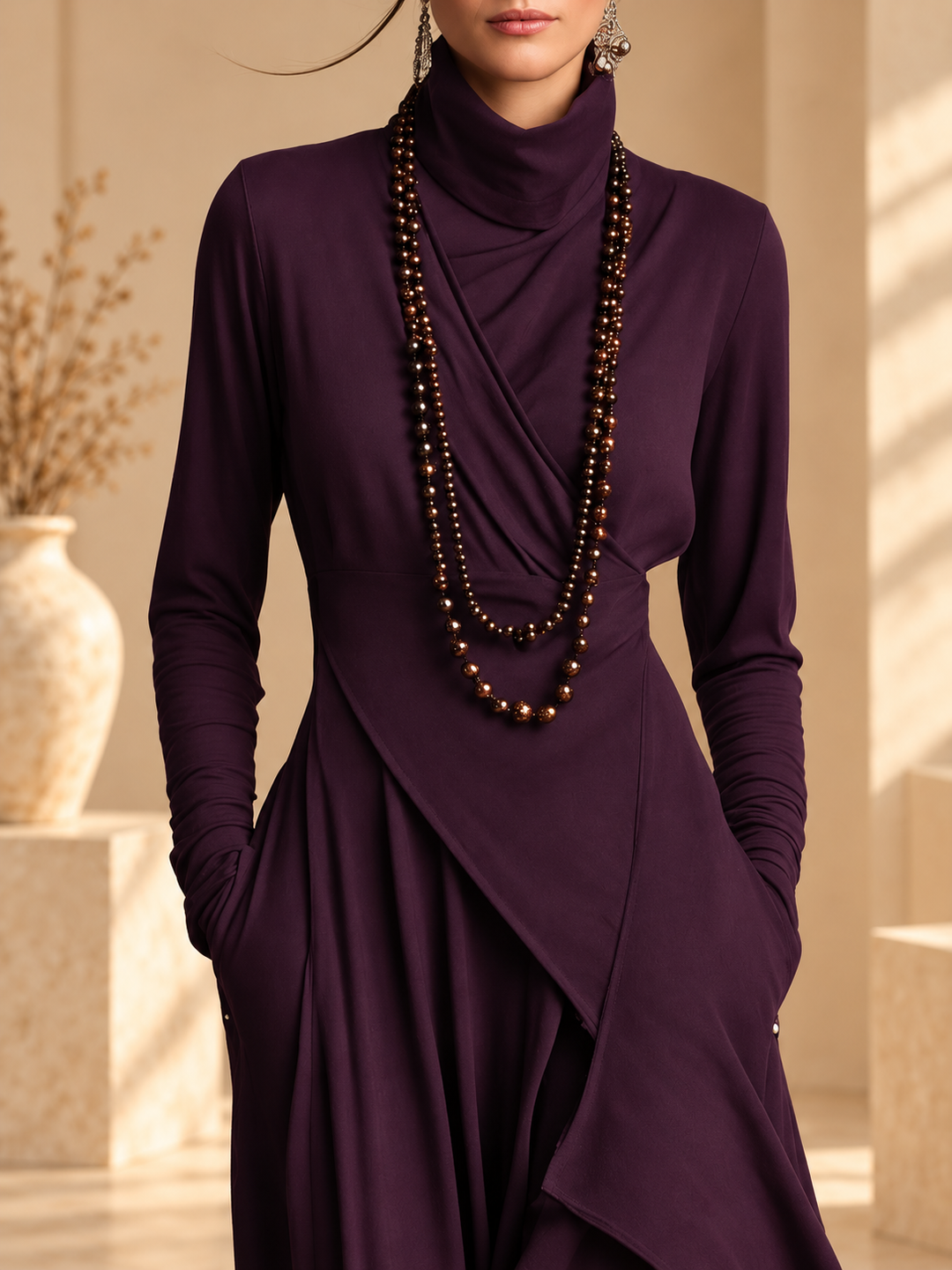 Damen Elegantes Maxikleid mit Rollkragen