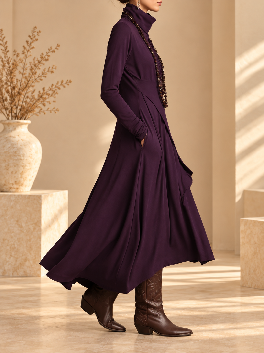 Damen Elegantes Maxikleid mit Rollkragen