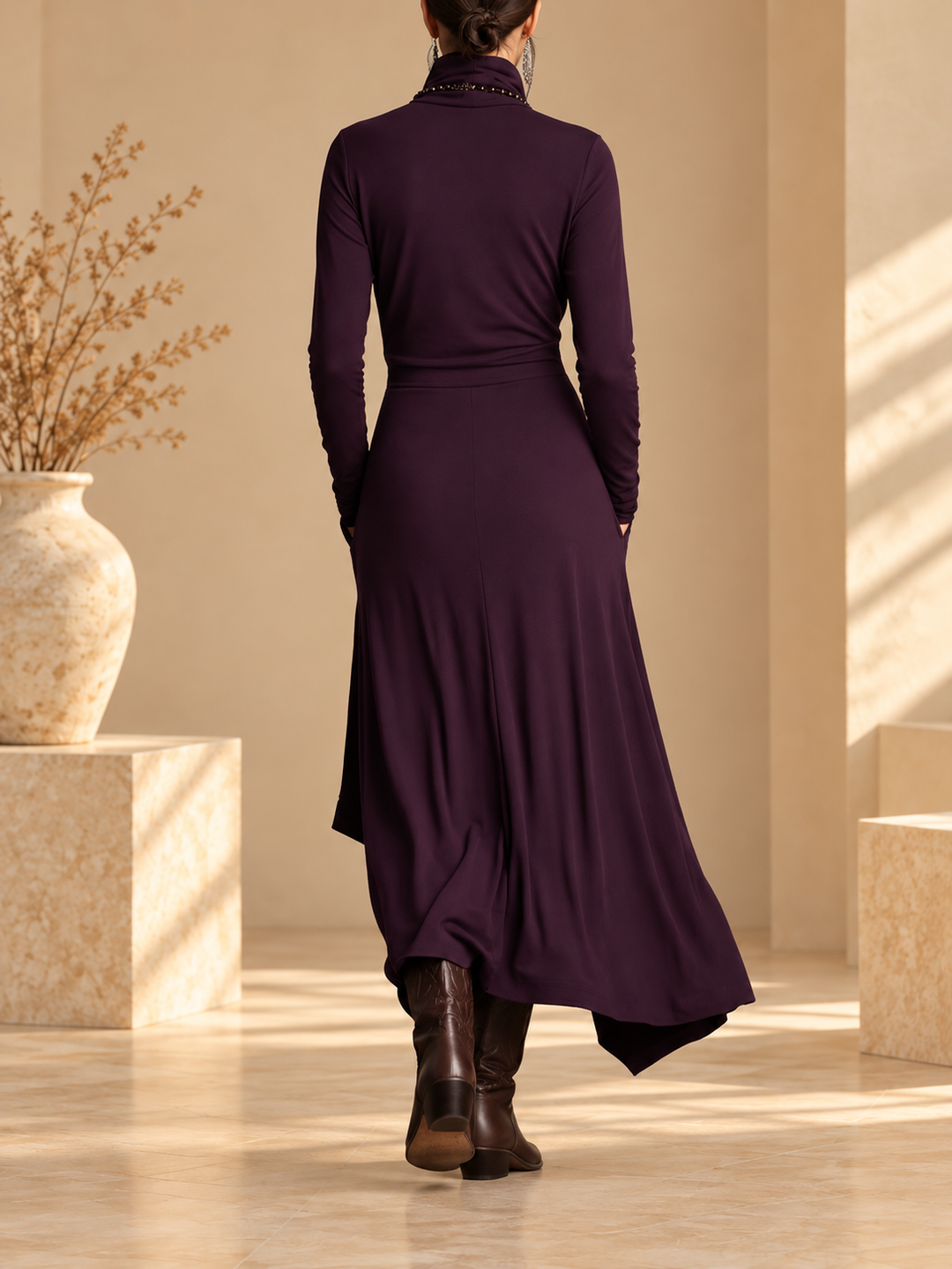 Damen Elegantes Maxikleid mit Rollkragen