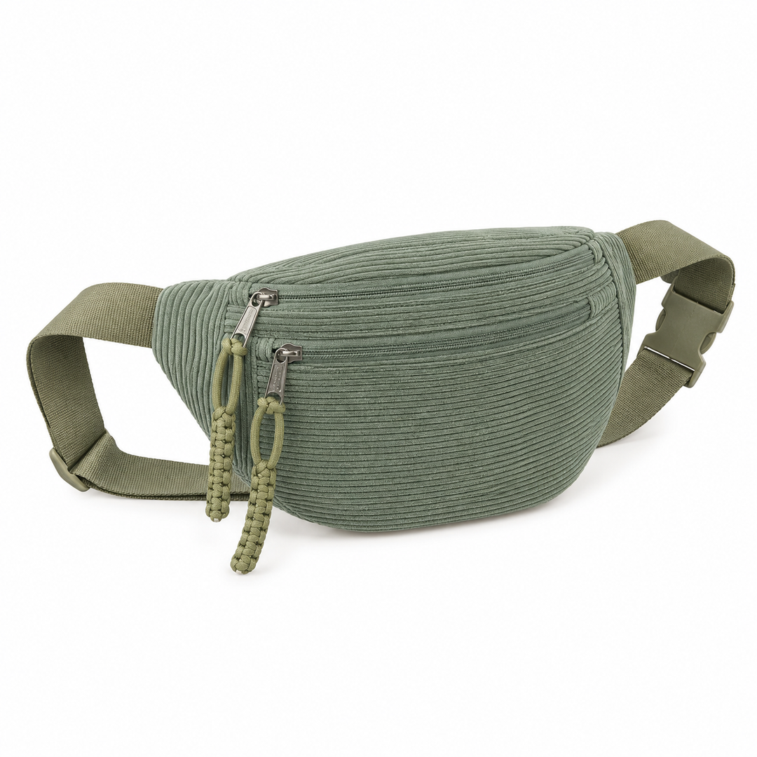 Gerippte Schultertasche – Salbeigrün
