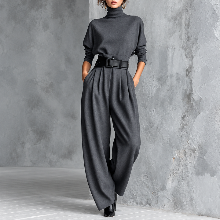 Eleganter Zweiteiler mit Rollkragen und Hose mit hohem Bund