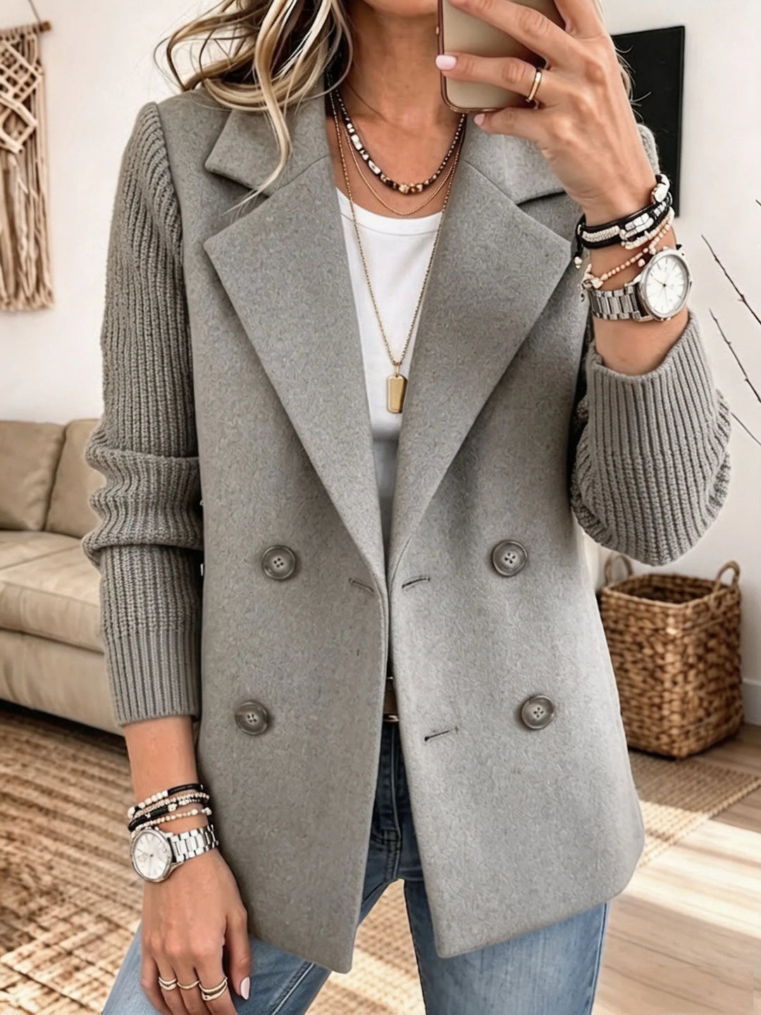 Damen Eleganter Blazer mit Strickärmeln
