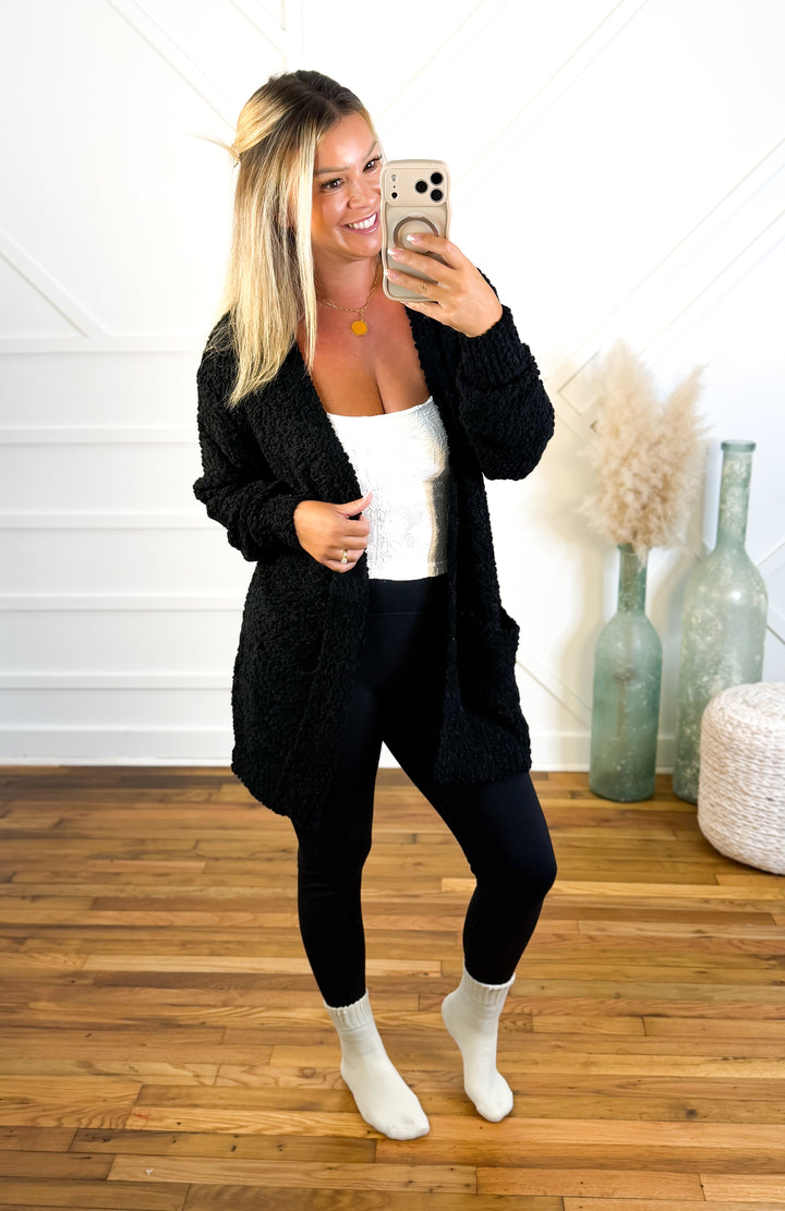 Damen Kuschelige Popcornstrick Strickjacke