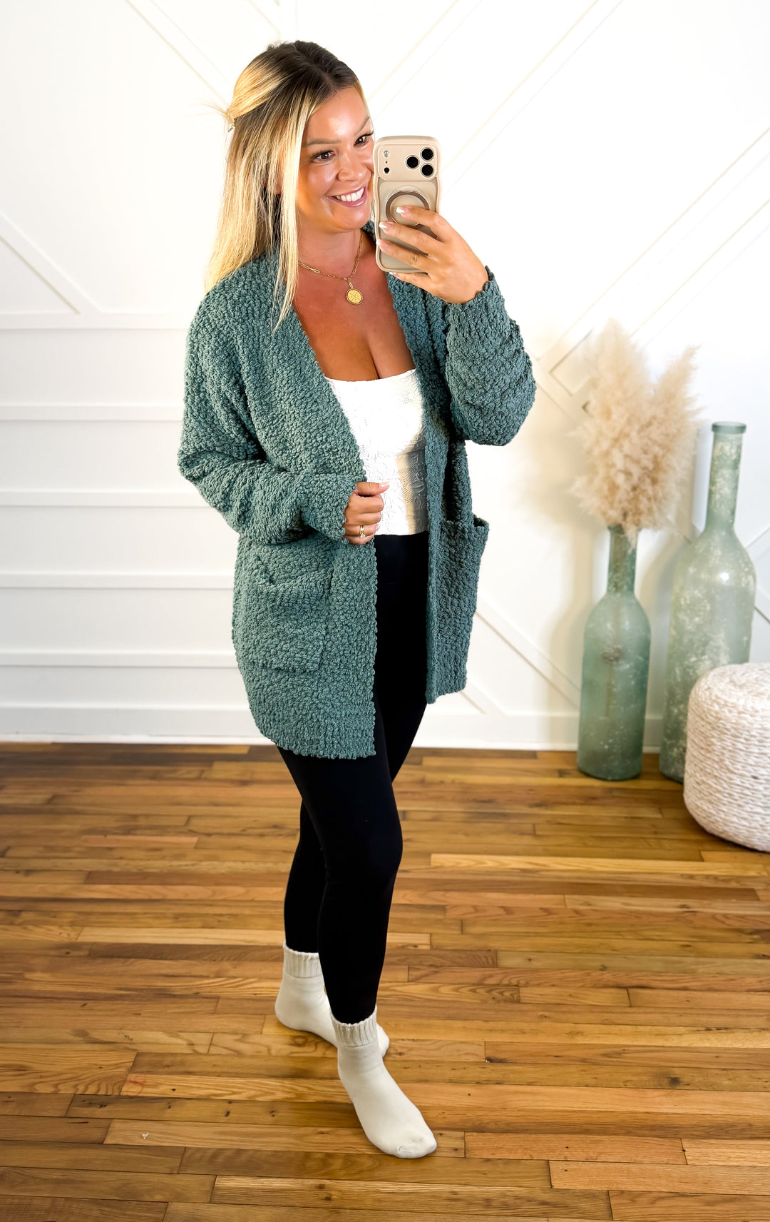 Damen Kuschelige Popcornstrick Strickjacke