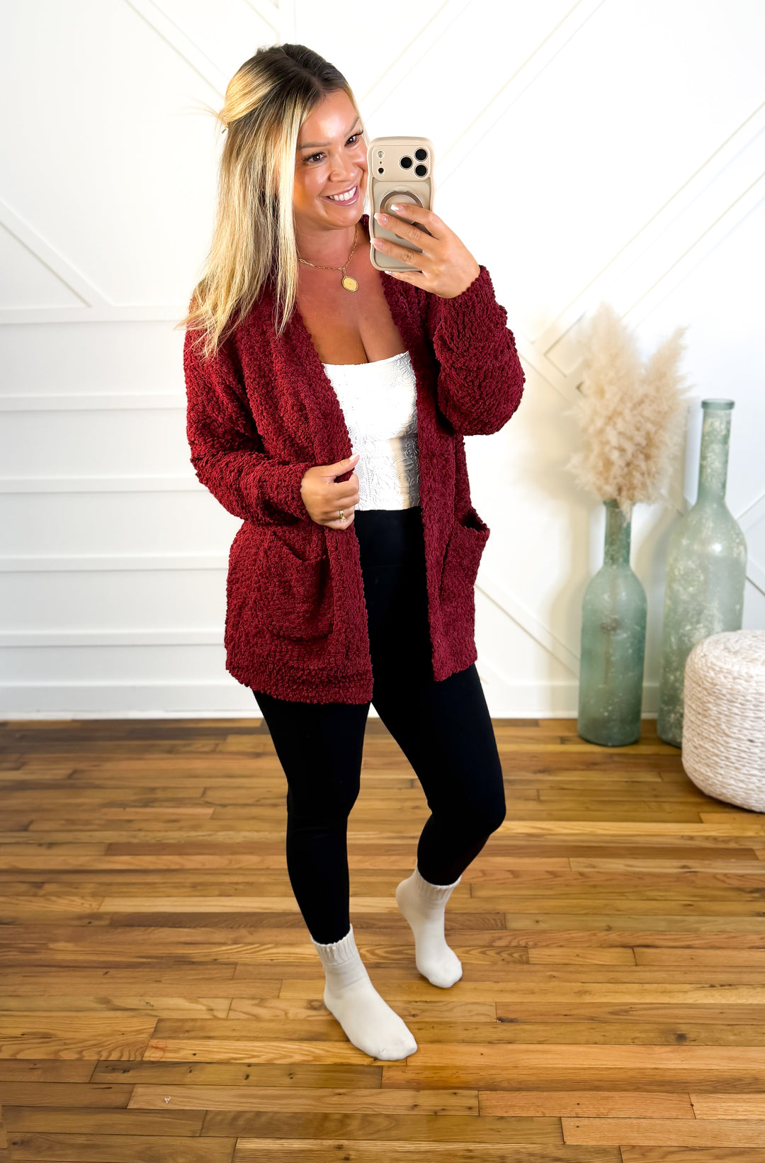 Damen Kuschelige Popcornstrick Strickjacke