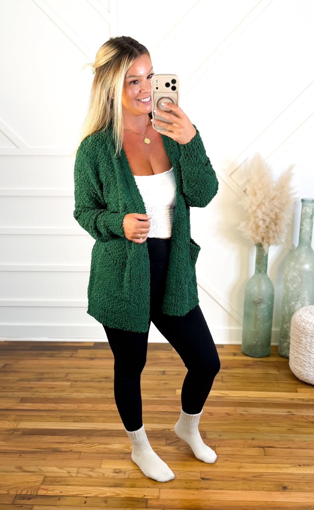 Damen Kuschelige Popcornstrick Strickjacke