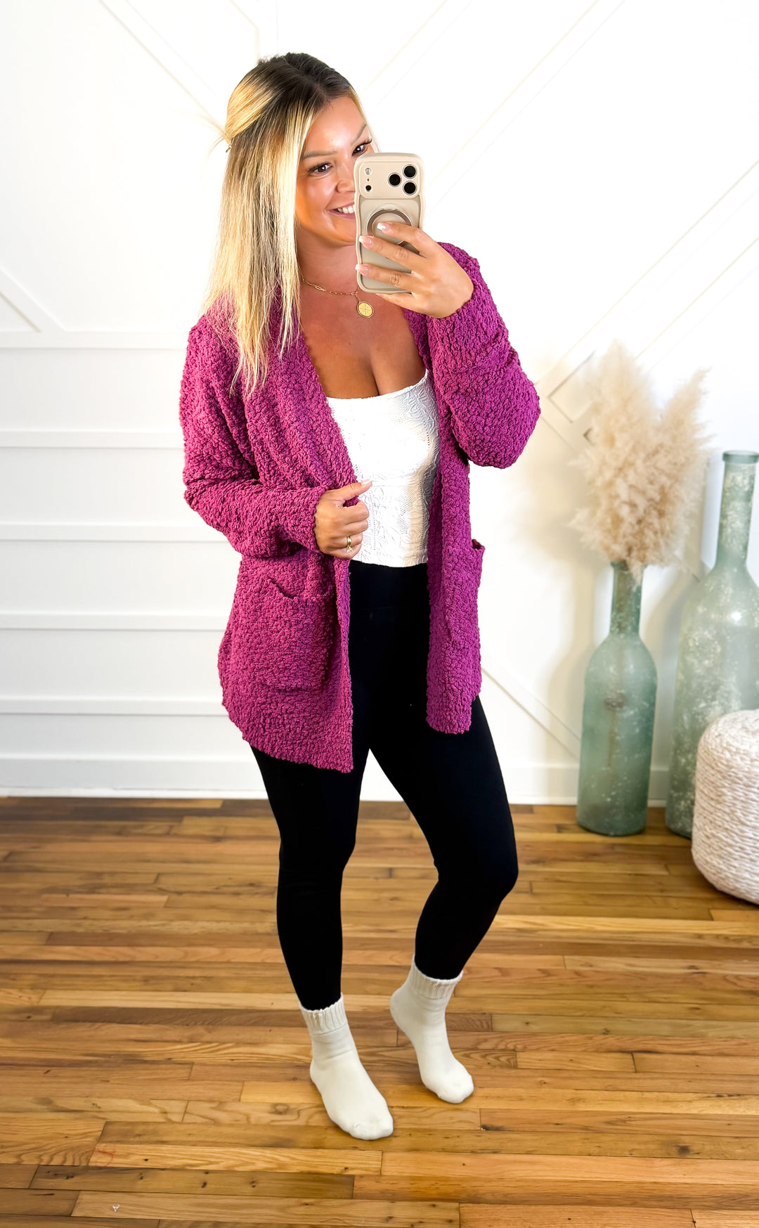 Damen Kuschelige Popcornstrick Strickjacke