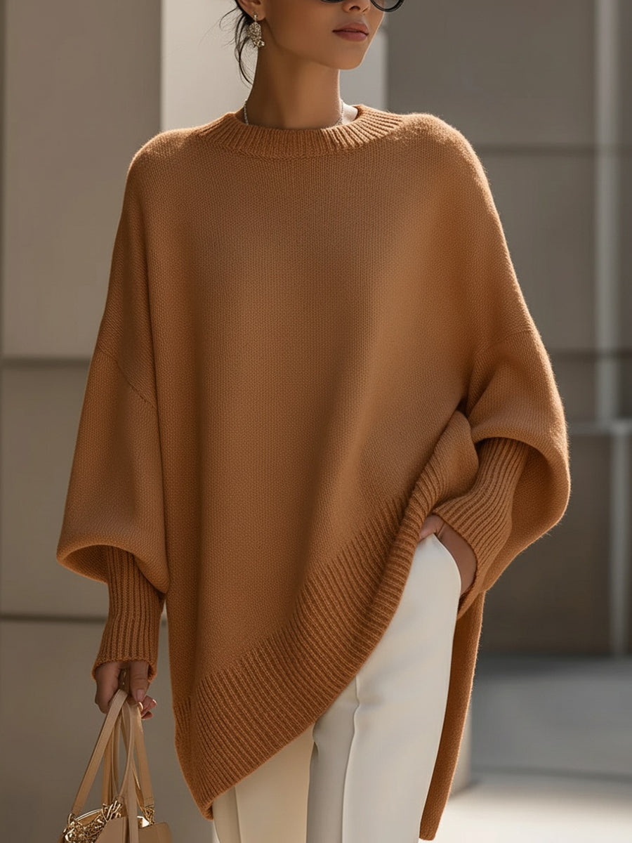 Damen Locker Fallender Strickpullover
