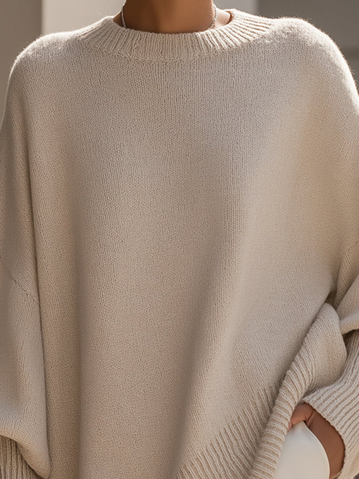 Damen Locker Fallender Strickpullover