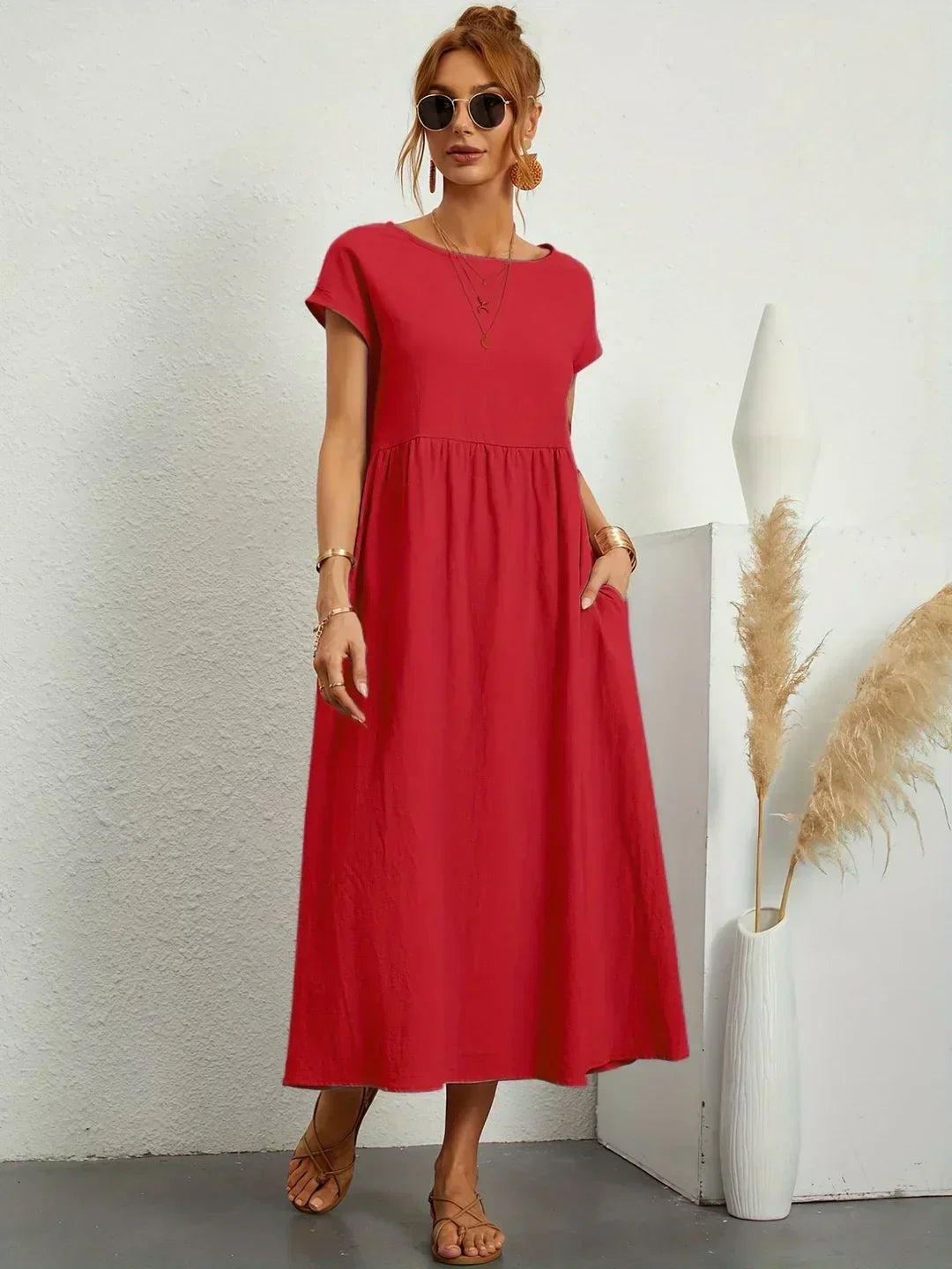 Damen Fliessendes Elegantes Midi Kleid