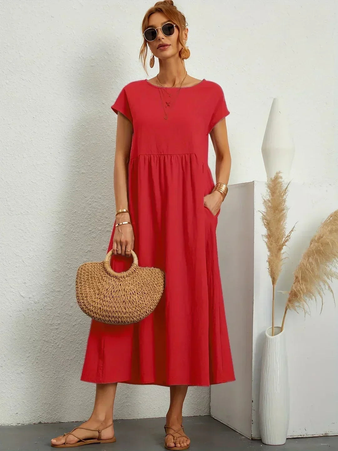 Damen Fliessendes Elegantes Midi Kleid