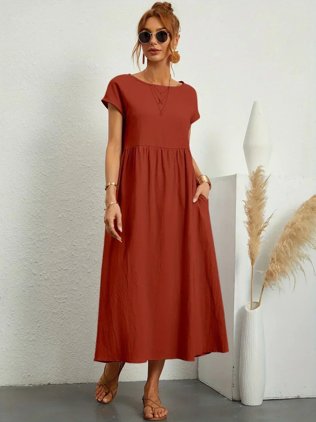 Damen Fliessendes Elegantes Midi Kleid