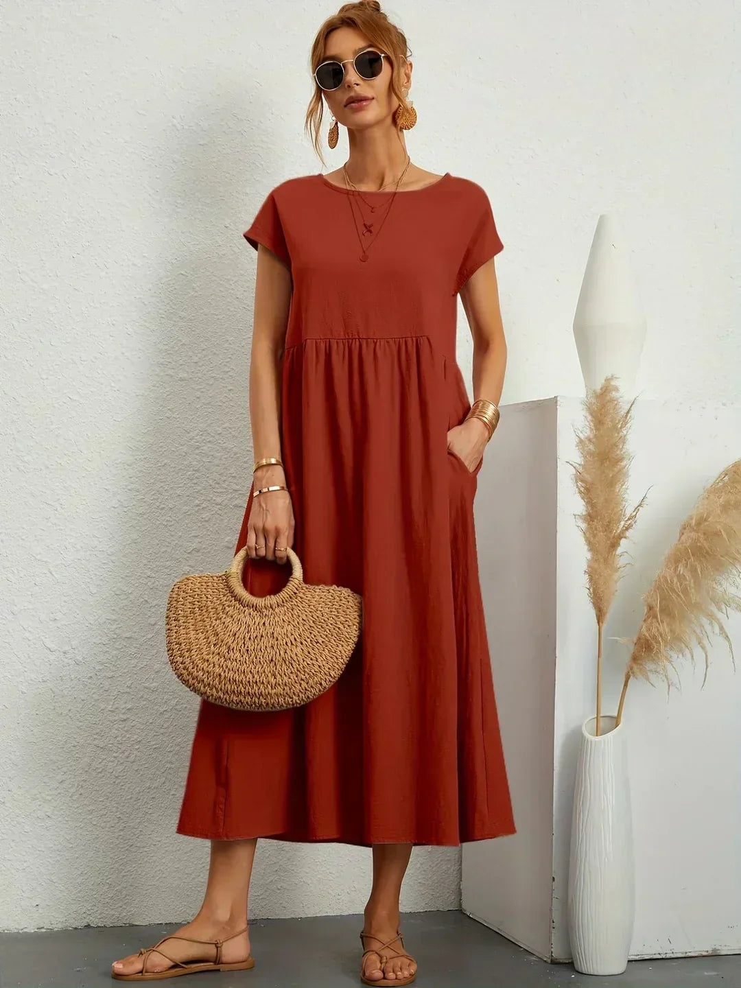 Damen Fliessendes Elegantes Midi Kleid