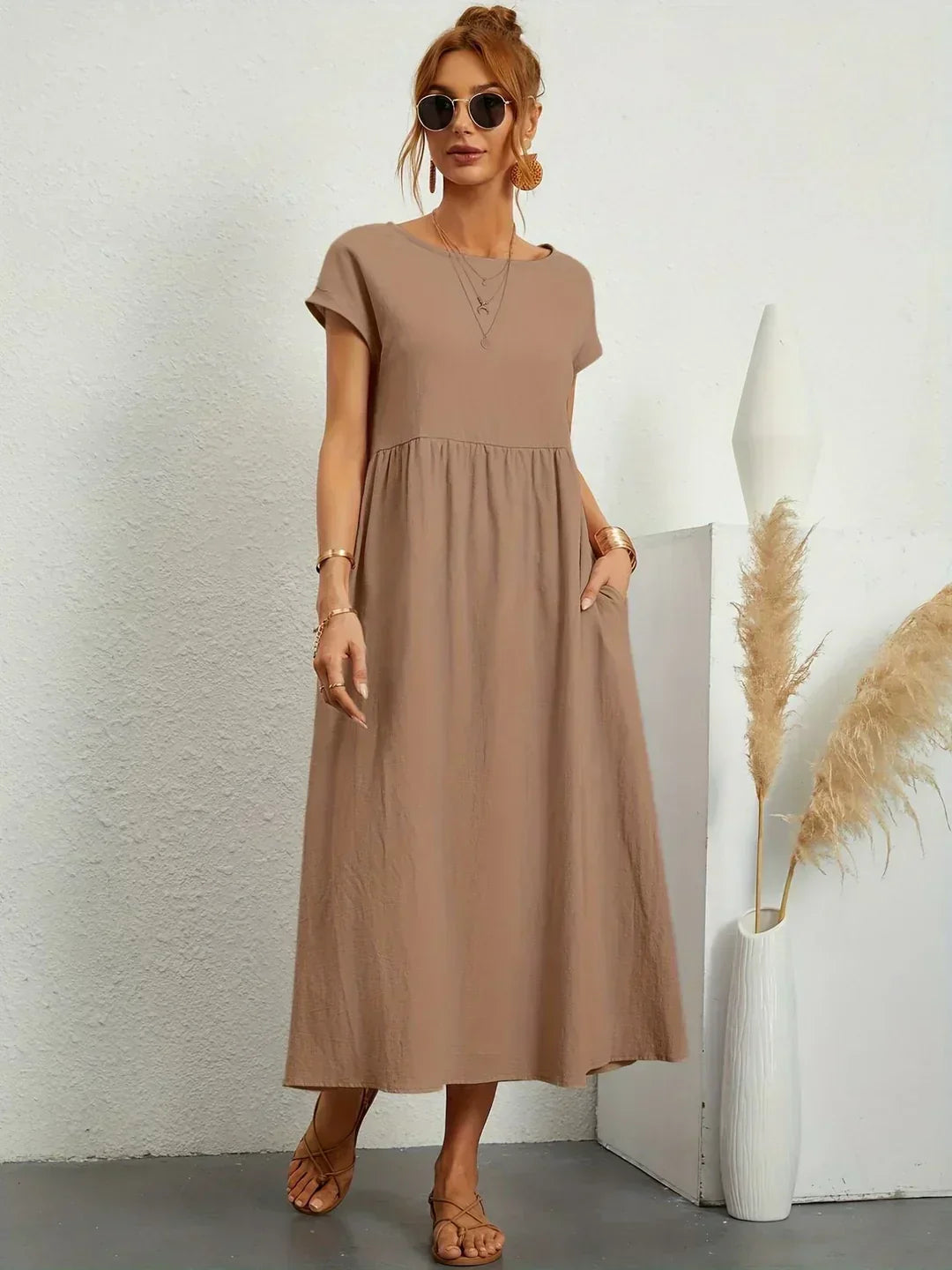 Damen Fliessendes Elegantes Midi Kleid