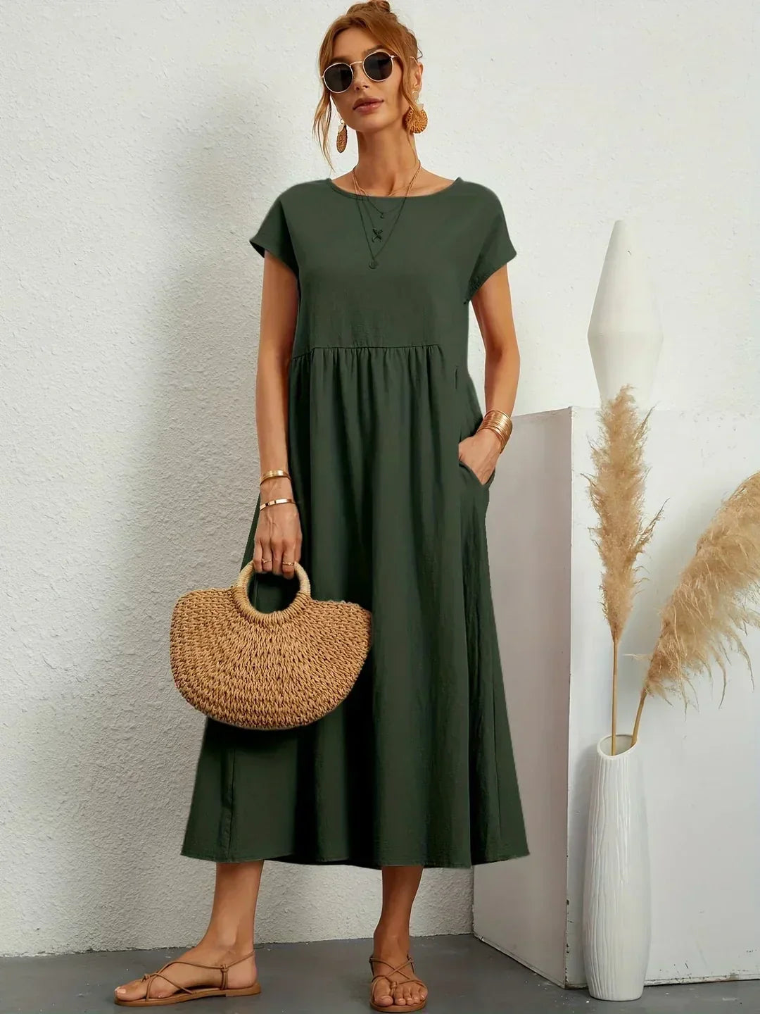 Damen Fliessendes Elegantes Midi Kleid