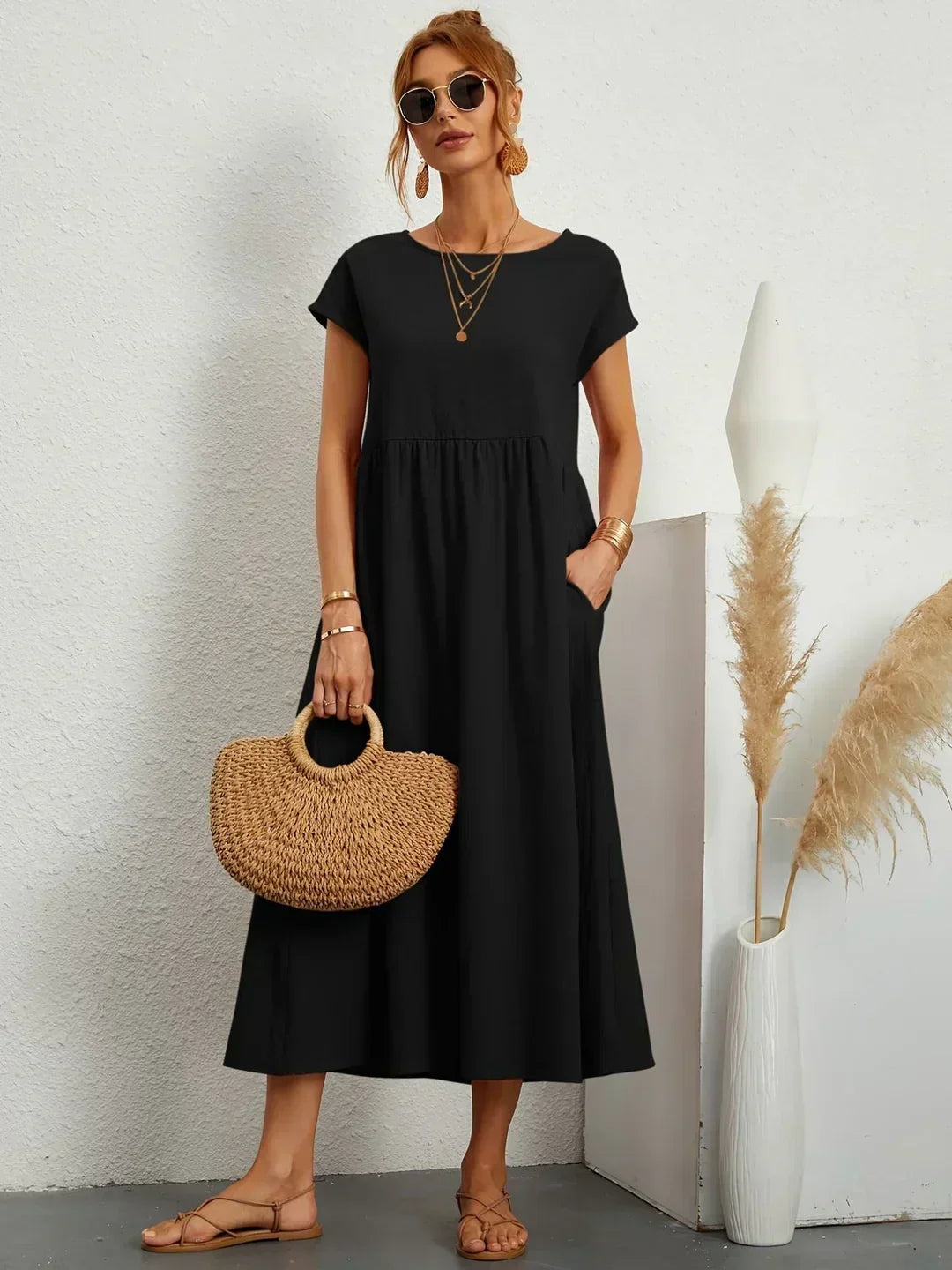 Damen Fliessendes Elegantes Midi Kleid