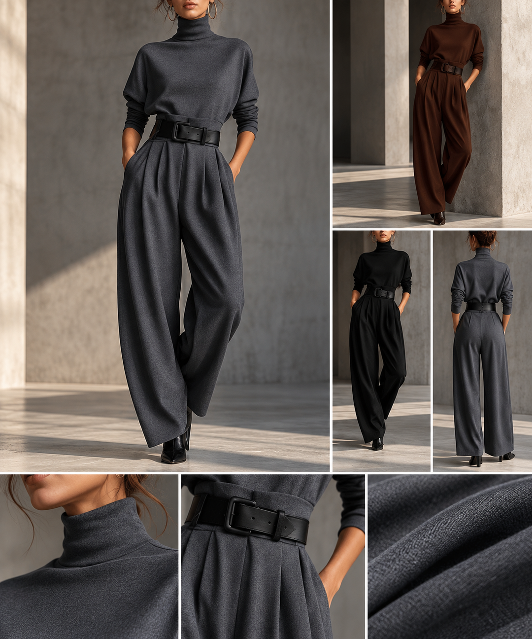 Eleganter Zweiteiler mit Rollkragen und Hose mit hohem Bund
