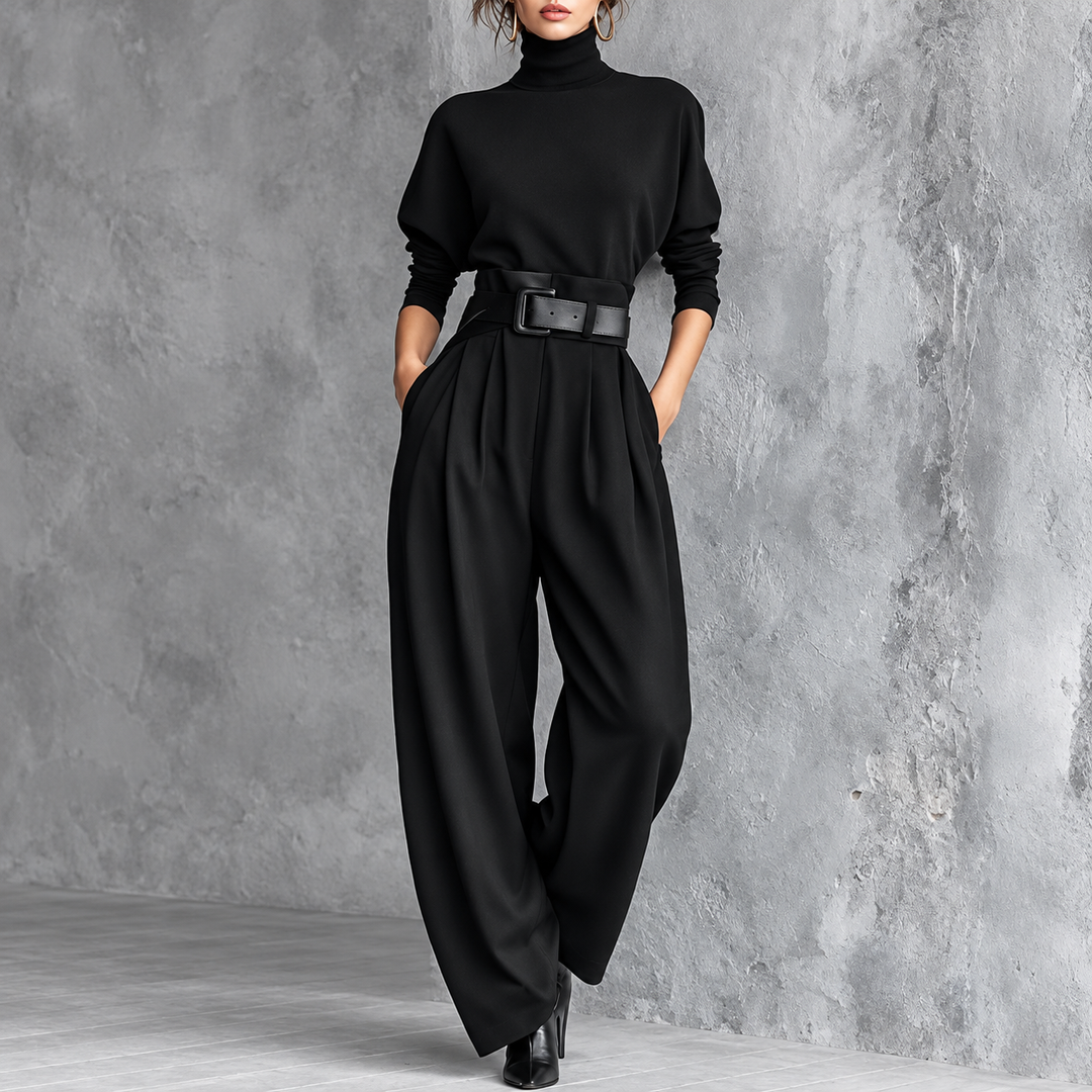 Eleganter Zweiteiler mit Rollkragen und Hose mit hohem Bund