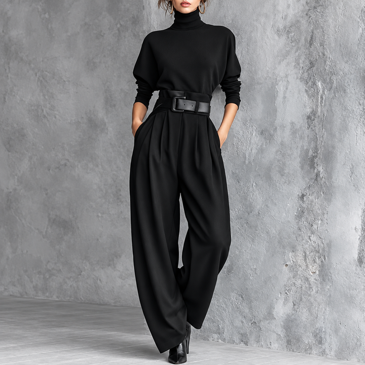 Eleganter Zweiteiler mit Rollkragen und Hose mit hohem Bund