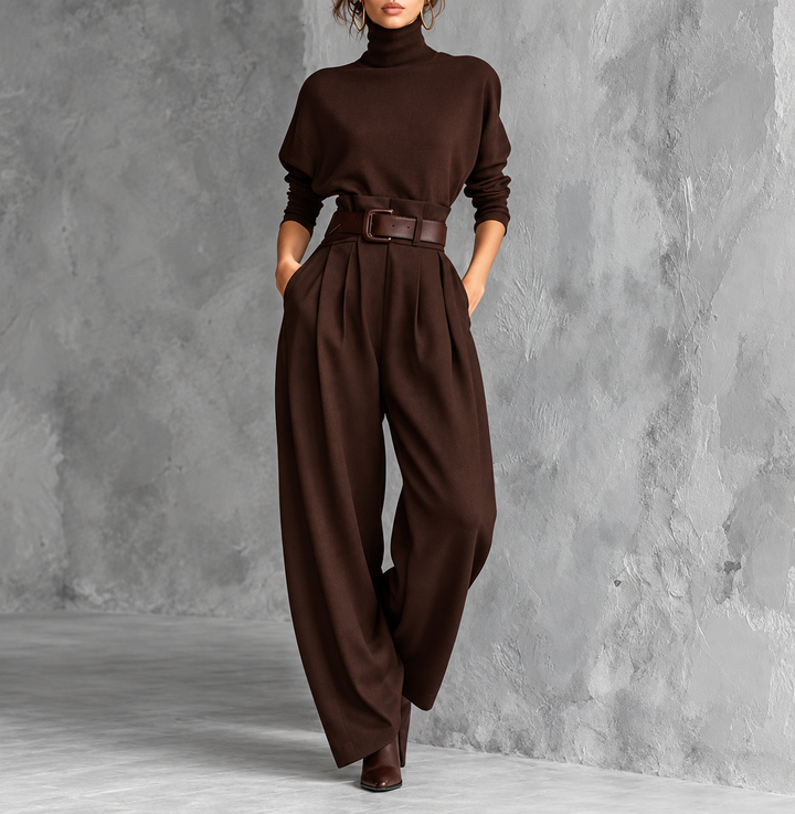 Eleganter Zweiteiler mit Rollkragen und Hose mit hohem Bund