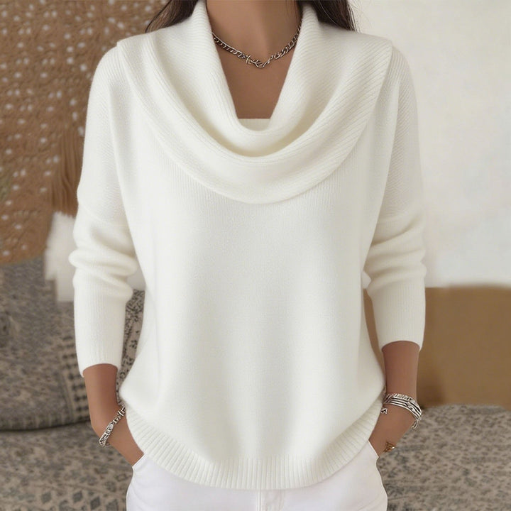 Damen Wasserfallkragen Langarm Pullover