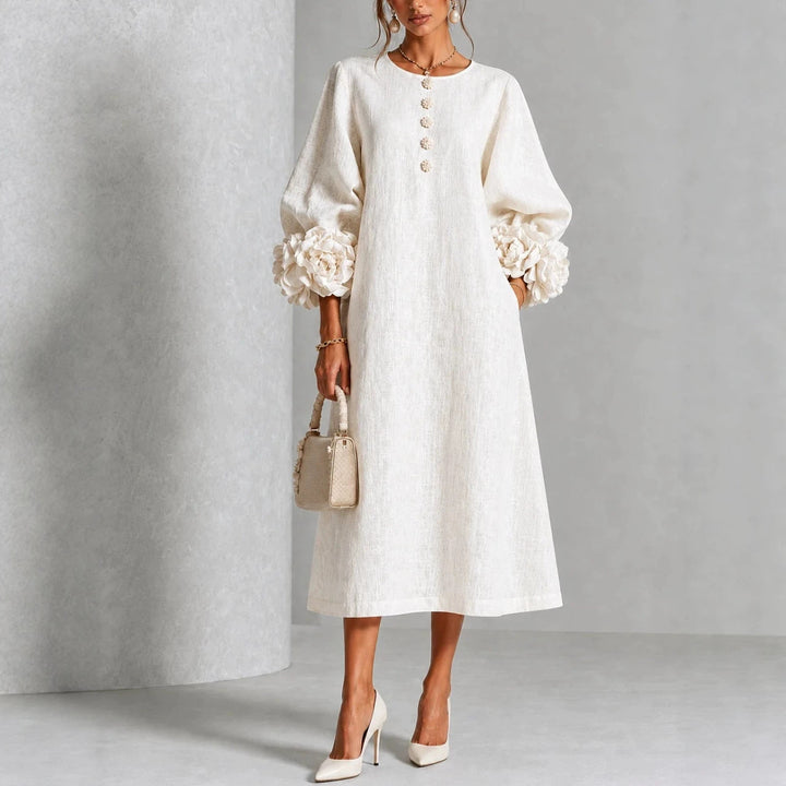 Midi Kleid Mit Knopfleiste Und Rosettenmanschetten