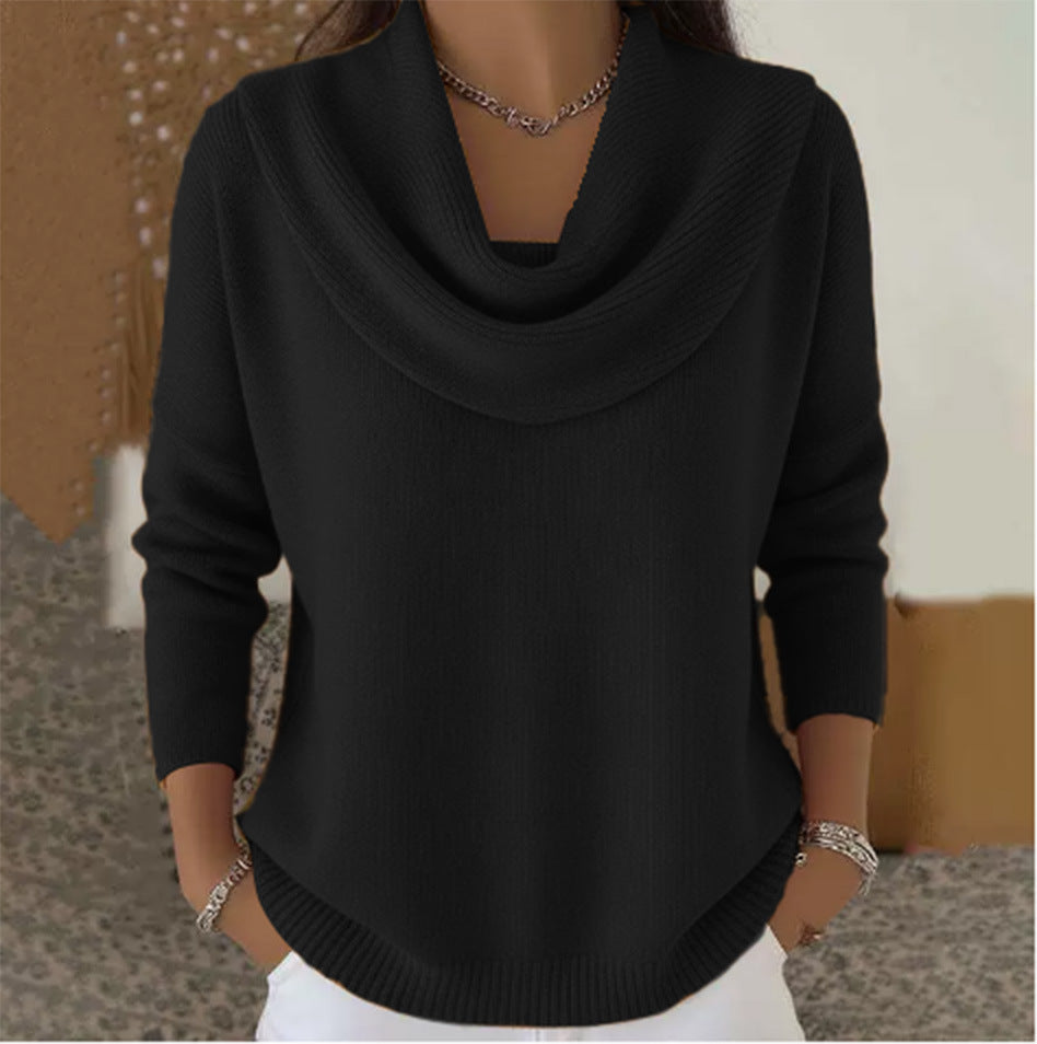 Damen Wasserfallkragen Langarm Pullover