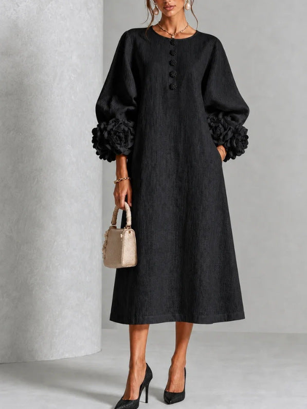 Midi Kleid Mit Knopfleiste Und Rosettenmanschetten