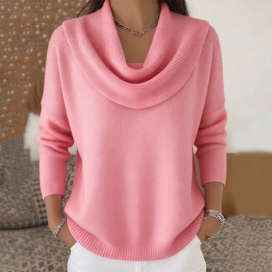 Damen Wasserfallkragen Langarm Pullover