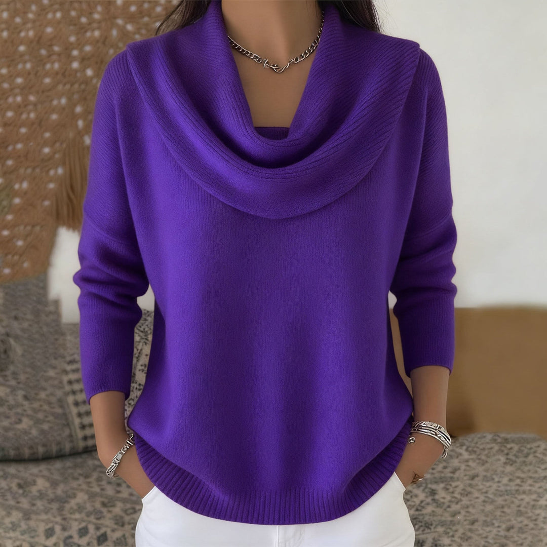 Damen Wasserfallkragen Langarm Pullover