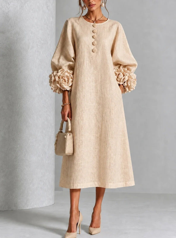 Midi Kleid Mit Knopfleiste Und Rosettenmanschetten