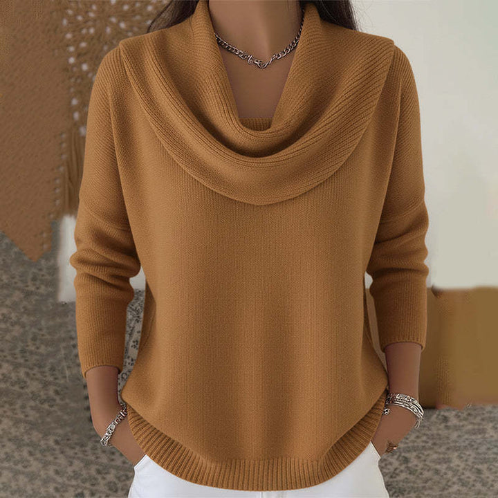 Damen Wasserfallkragen Langarm Pullover