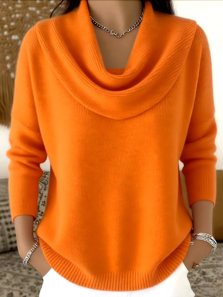 Damen Wasserfallkragen Langarm Pullover