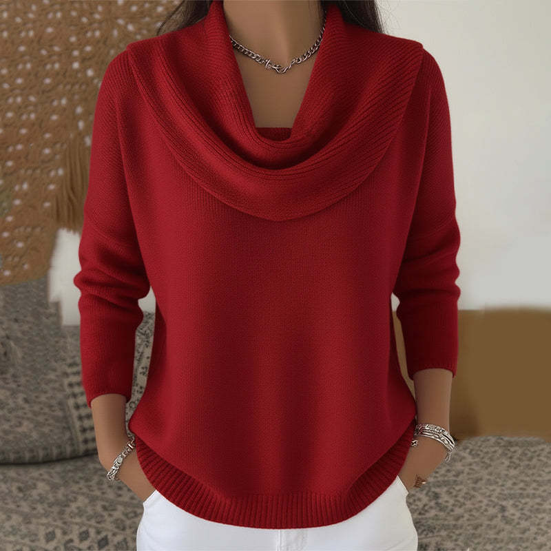 Damen Wasserfallkragen Langarm Pullover