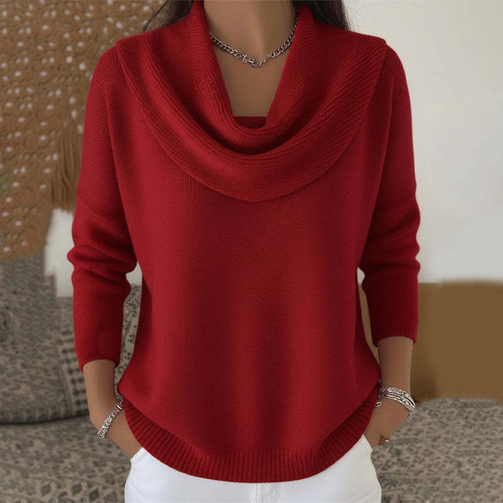 Damen Wasserfallkragen Langarm Pullover