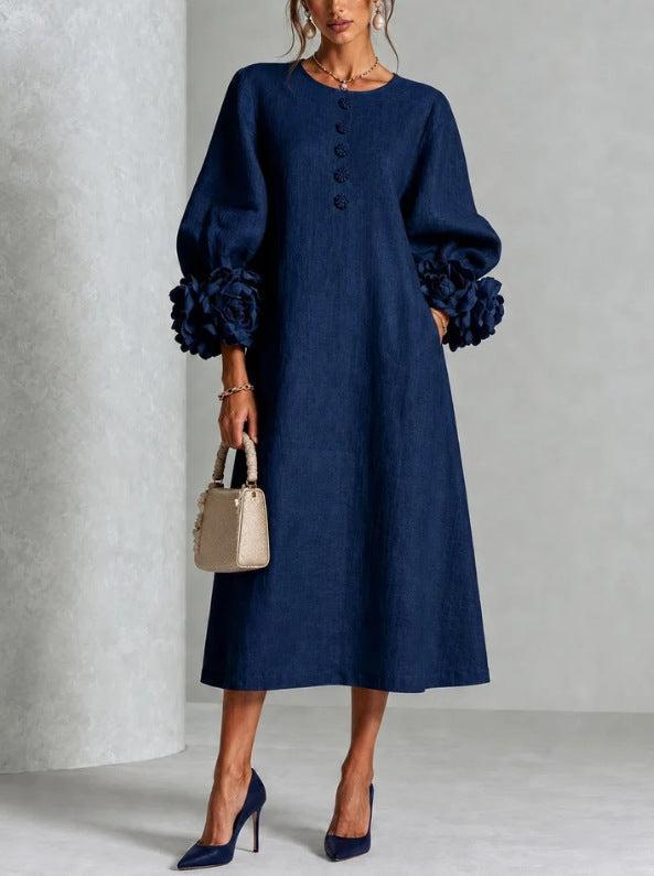 Midi Kleid Mit Knopfleiste Und Rosettenmanschetten