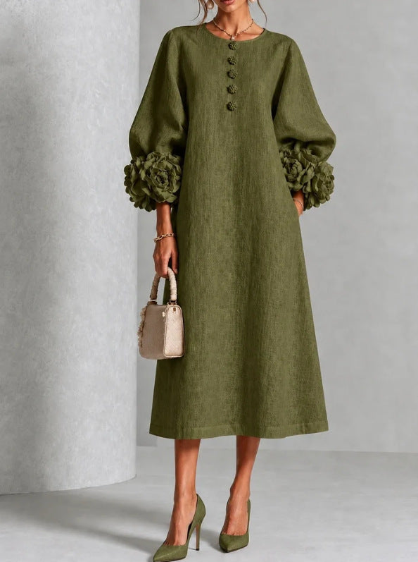 Midi Kleid Mit Knopfleiste Und Rosettenmanschetten