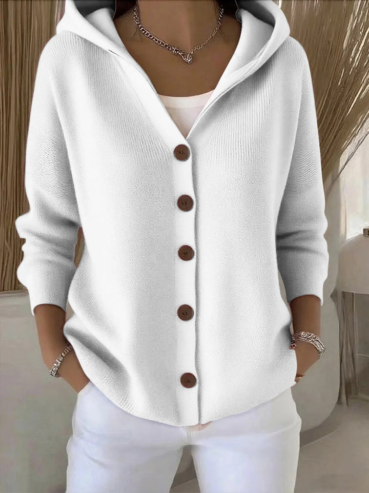 Damen Kapuzen-Strickjacke Mit Knopfleiste