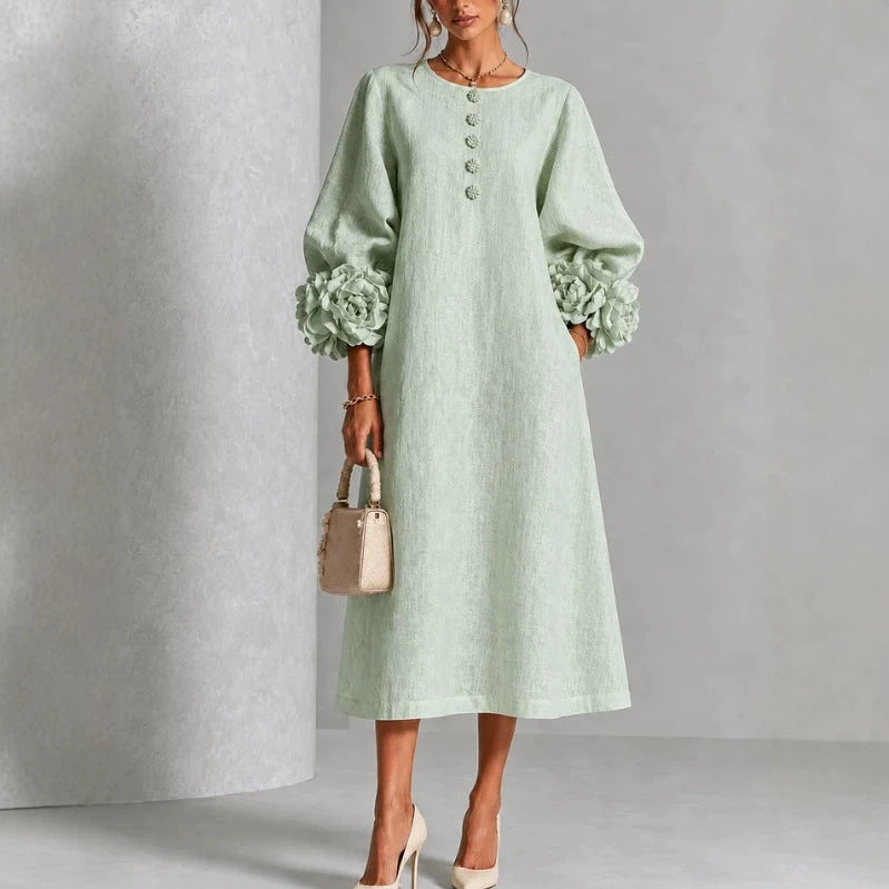Midi Kleid Mit Knopfleiste Und Rosettenmanschetten